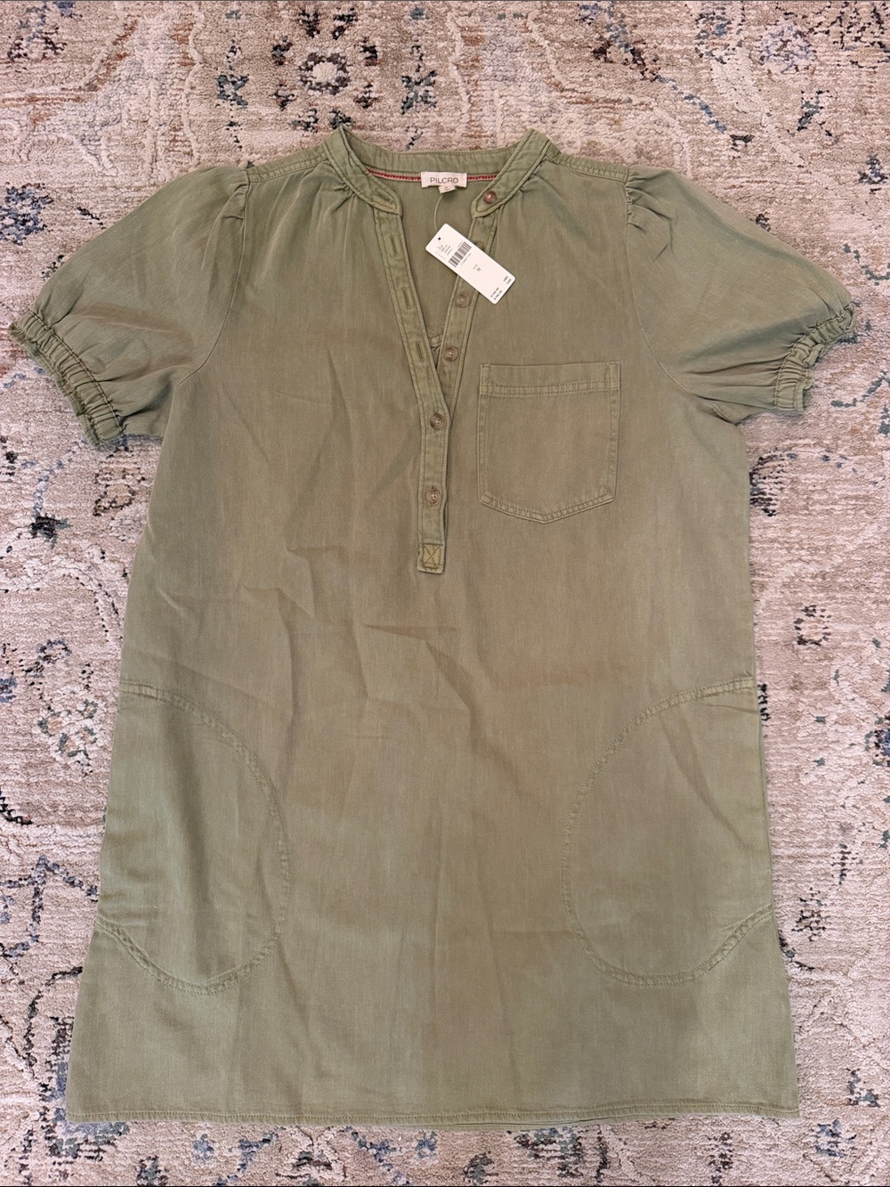 Anthropologie Olive Green Short-Sleeve Midi Dress